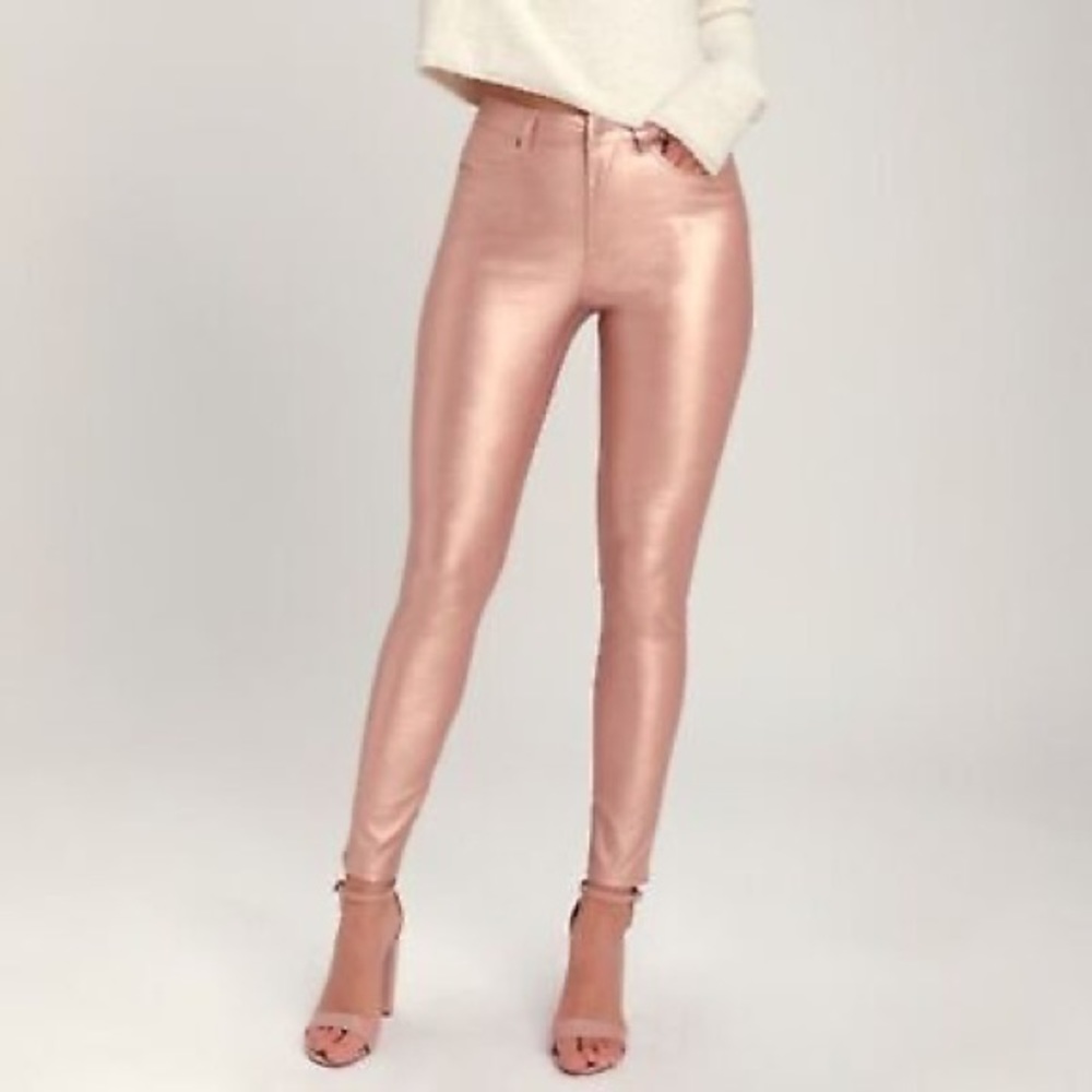 Free People vegan leather rose gold skinny Jean